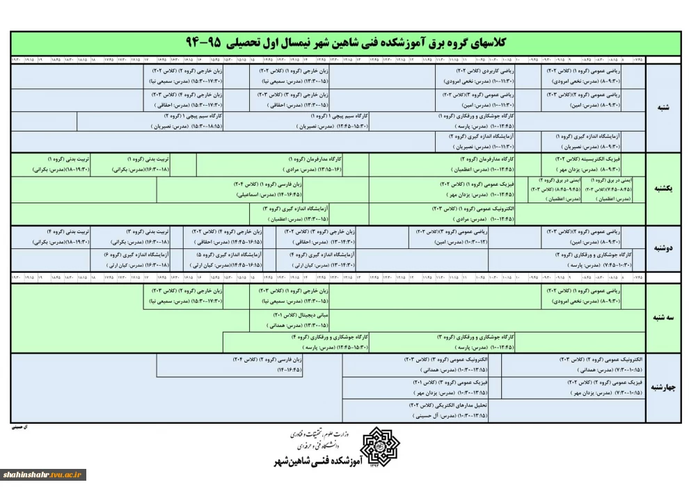 برنامه نهایی کلاسهای گروه برق ترم مهر نود و چهار